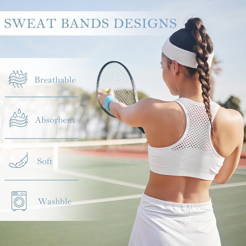 PEASUG 4 Pack Headbands for Men, Sweat Bands Headbands Men & Women, Cotton Terry Sweat Bands for Tennis, Basketball, Running, Gym, Working Out - Image 5